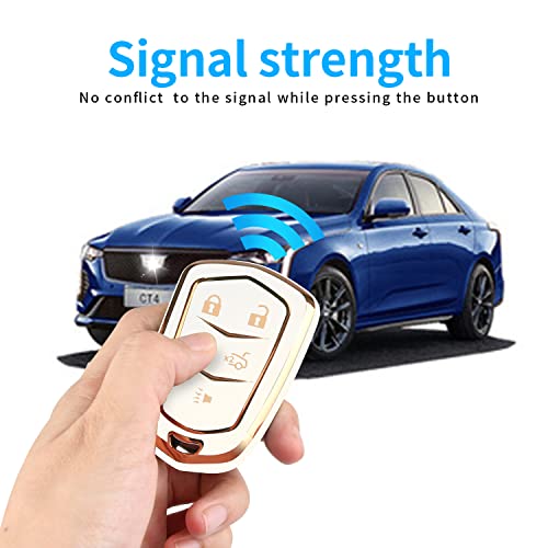 Mild East For Cadillac Key Fob Cover With Keychain Tpu Protector Suitable For Cadillac Escalade Cts Srx Xt5 Ats Sts Ct6 Key Shell Case Holder (White) #TOP4