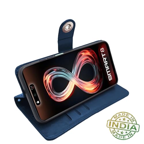 Image of Pikkme Infinix Smart 8 HD Flip Cover Leather Finish | Inside TPU with Card Pockets | Wallet Stand and Shock Proof | Complete Protection Button Flip Case (Blue)