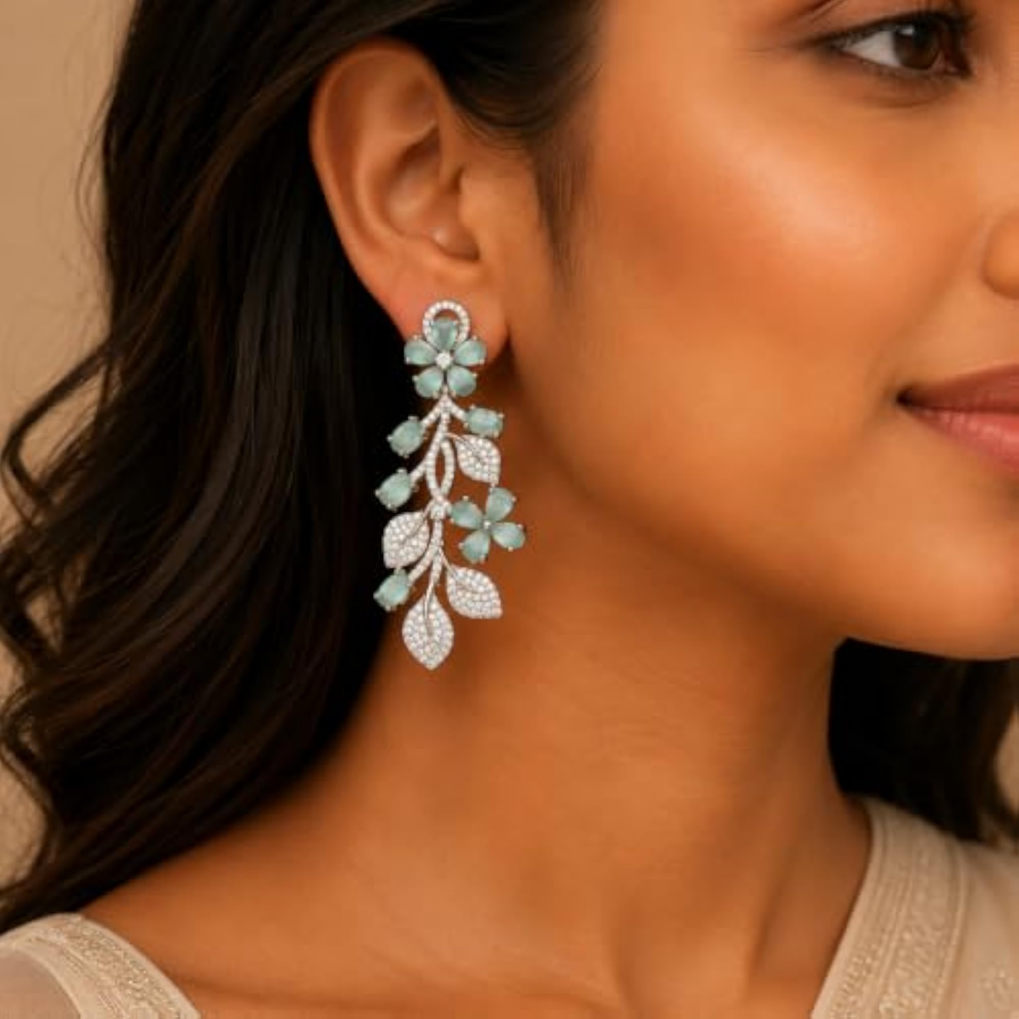 American Diamond Rhodium Silver Plated Earrings for Women