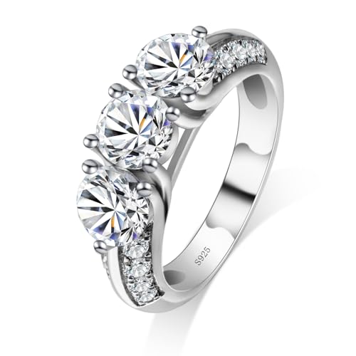 3 stone Moissanite Wedding Bands for Women,3.1CTTW Round cut D Color VVS1 promise anniversary Engagement Rings,18K White Gold Plated S925 Sterling Silver Valentine's Day Gift