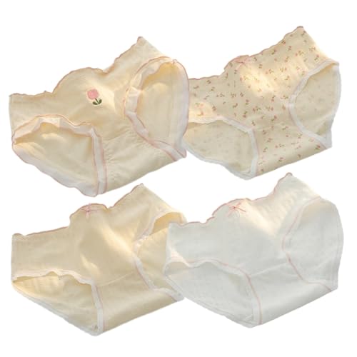 Japanese Anime Cotton Panties for Women Teen Girls Ruffle Trim Mid-rise Comfy Fit 4-Pack Cute Floral Underwear
