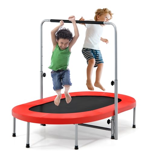 GYMAX Klappbares Trampolin für 2 Personen, Fitness Trampoline mit 5-stufig...