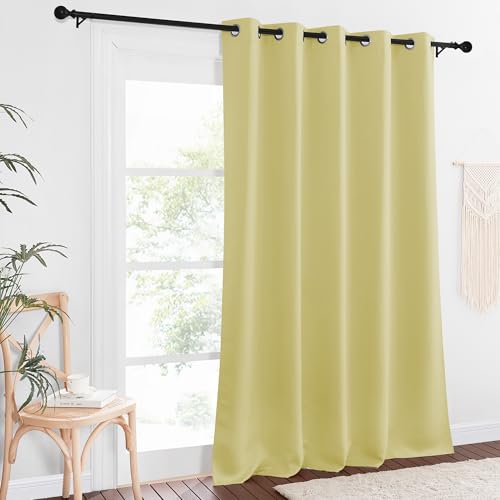 NICETOWN Patio Blackout Curtain Panels - Extra Wide Sliding Door Thermal Insulated Drape, Privacy Room Divider Curtain for Bedroom Office (Paler Yellow, 66 x 118 Inch Long)