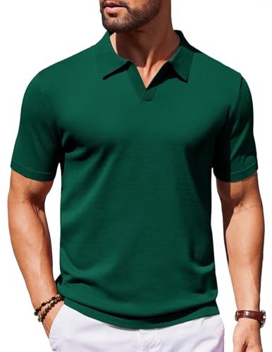 Image of COOFANDY Men's V Neck Short Sleeve Stretch Knit Polo Shirt
