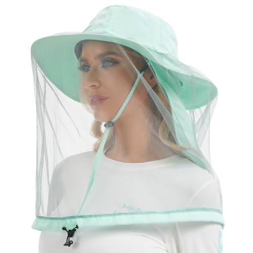 Image of BASSDASH UPF 50+ Mosquito Sun Hat with Hidden Head Net and Neck Flap for Men Women Outdoor Fishing Hiking Camping