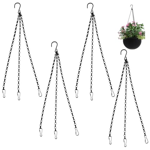 4 Pcs Hanging Basket Chains Heavy Duty Hanging Basket Chains 3 Point with 3 Clip Hook Metal Replacement Chain Metal Replacement Chain For Hanging Bird Feeders Flower pots and OrnamentBlack