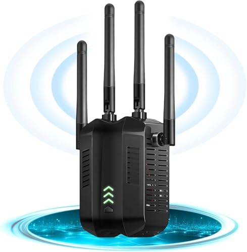 DOBWGXZ WiFi Extender Booster, Internet Booster with Ethernet Port, 4 High-Gain Antennas WiFi Booster Range Extender, Home Wireless Signal Booster, Works with Any WiFi Router