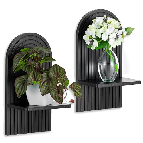 Walasis Black Boho Floating Shelves: Decorative Wall Shelves Display Plants
