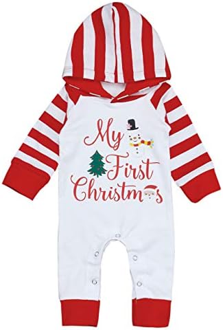 Yiner Baby Christmas Outfits Newborn Baby Boy Girls My First Christmas Romper Hoodie Printing Jumpsuit Pajamas (White, 9-12Months)