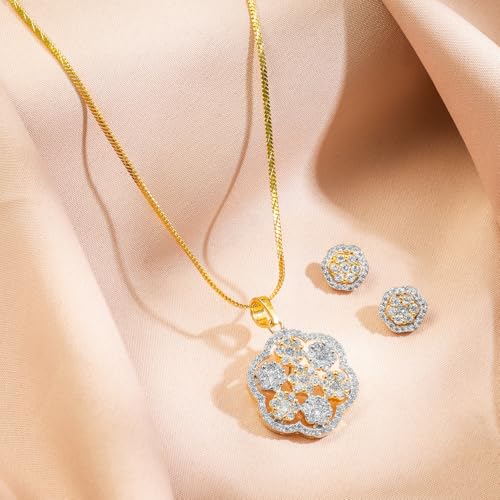Image of Rubans Pendant Necklace Set American Diamond and Zirconia Gift Jewellery for Women & Girls