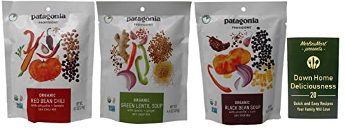 Patagonia Provisions Organic Dry Soup Mix 3 Flavor Variety (1) Each: Red Bean Chipotle Chili, Green Lentil, Black Bean Chipotle Corn (4.4-6.1 Ounces) - Plus Recipe Booklet Bundle #TOP7