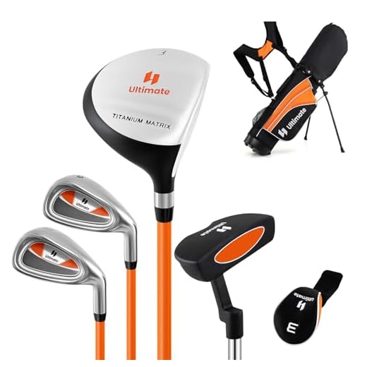 LIFEZEAL Kids Golf Club Set, Golf Set Right Handed with #3 Fairway, #7 & #9 Iron, Putter, Headcover, Golf Equipment for Boys Girls 8-10 Years (Orange)