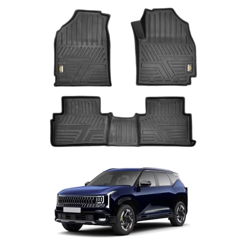 Image of Amazon Basics 5D Custom Fit Car Floor Mats for Kia Seltos | Odor Free Virgin Polymer | All Weather Waterproof Protection | Edge to Edge Coverage | 3 Piece Set