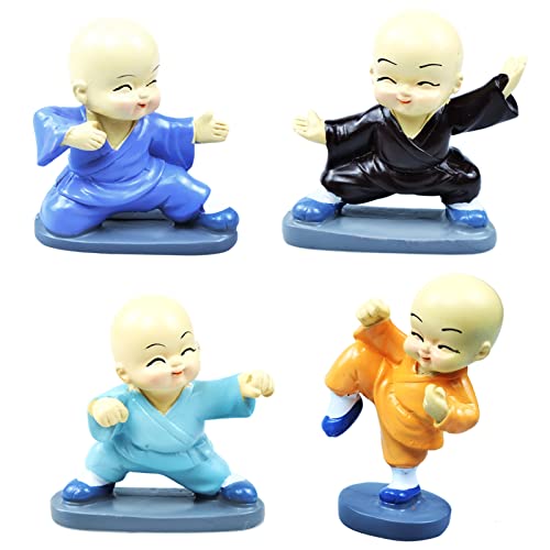 4 Pièce Moine Ornement Petite, Mignon Figurine Moine Bouddha, Bouddha Figurine en Résine Artisanat pour Domicile Salon Chambre Bureau Voiture Jouet Cadeau