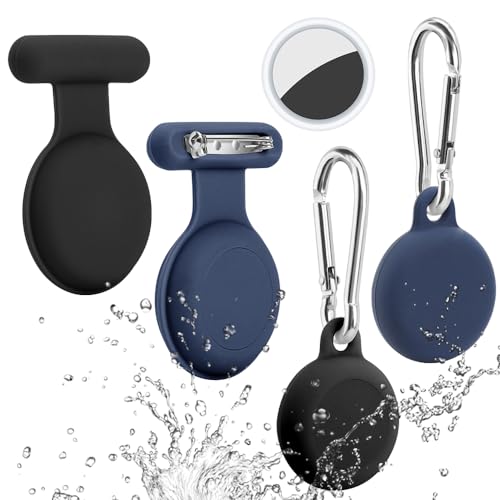 Paquete de 4 Soportes para Airtag compatibles con Apple Air Tag, Estuche para Airtag con Llavero Anti-Pérdida, Anillo de Llavero, Estuche Oculto para Airtag con Alfiler (Negro y Azul Medianoche)