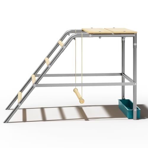 Upgraded 55" Multi-Tiered Chicken Roost: Galvanized Steel Frame with Wooden Perch Rungs & Ladder - an All-in-One Roosting Bar, Swing, and Habitat Enrichment for Healthy, Happy Hens