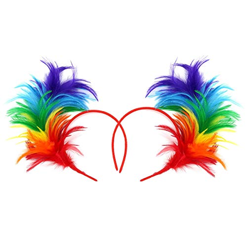 Ever Fairy 2 Piece 1920s Feather Headband,Women Girl Prom Queen Flapper Headpiece (Rainbow)