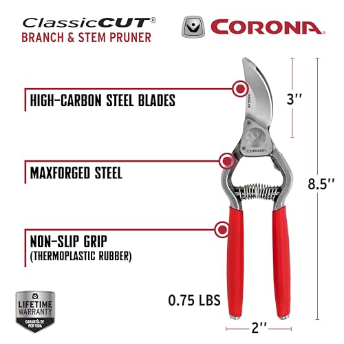 Corona Tools Forged Steel ClassicCUT Bypass Hand Pruner – 1-Inch Cut Capacity Garden Pruning Shears for Stems & Branches, Heavy-Duty Bypass Pruners for Tree, Shrub & Plant Trimming