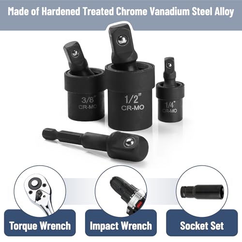 Image of Bates Impact Universal Joint Set, 6 pcs, 1 /2 inch 1 /4 inch 3 /8 inch Socket Adapter Set, Swivel Socket Set