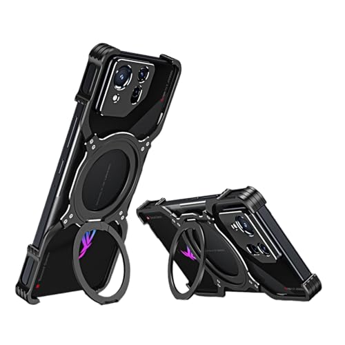 Rog phone 9用バンパー アルミ リングスタンド ログフォン9用ケース 衝撃吸収 高耐久性 Rog phone 9 pro用カバー(シルバーブラック)