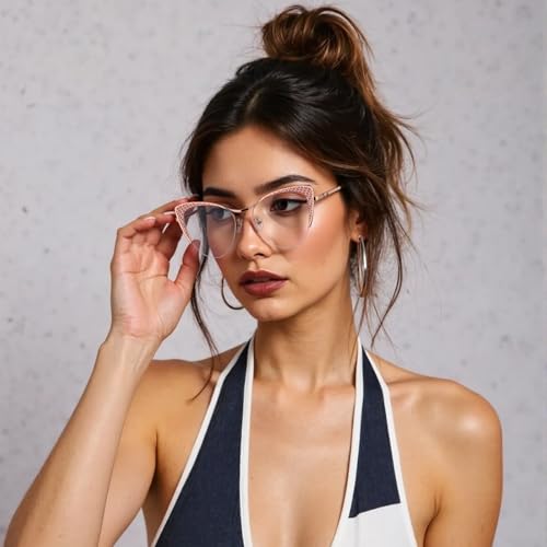 Image of Dollger Blue Light Blocking Glasses for woman Man Metal Half Cat eye glassees frame Clear Lens Computer Eyewear