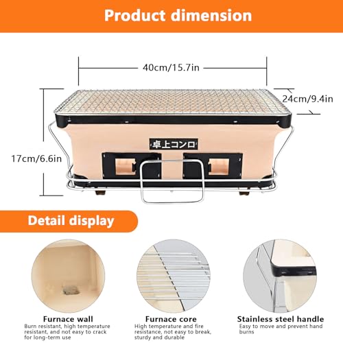 Japanese Ceramic Clay Charcoal Grill with Charcoal Grate And Stand, Rectangular BBQ Hibachi Charcoal Grill Table Yakatori Charcoal Cooker for Indoor Outdoor Stove