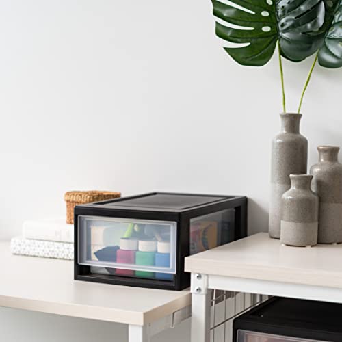 Image of IRIS USA 6 Qt. Plastic Drawer Storage Organizer Stacking Drawers, 2-Pack, Stackable Unit with Sliding Drawer for Bedroom Kitchen Under Sink Pantry Craft Room Bathroom Dorm Office, Black