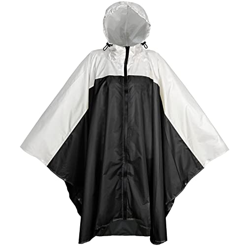 Anyoo Léger Imperméable Respirant Ripstop Poncho avec capuchon pour les activités de plein air, black/white, Taille unique Cover