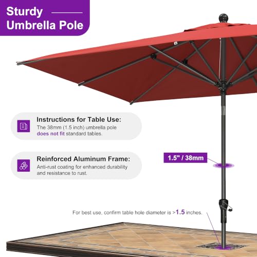 Image of PURPLE LEAF Patio Market Umbrella 9' x 6' Rectangle Dual Tilt Red 8 Ribs