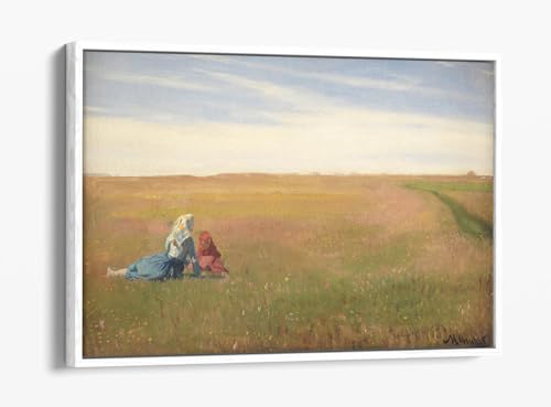 Toile Two Girls in a Field Michael Ancher tableau cadre blanc 76x50 cm