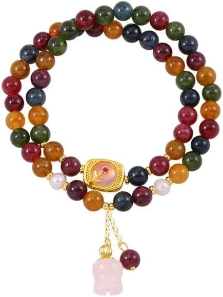Multicolor Natural Crystal Double Wrap Bracelet for Women, Handmade Beaded Bracelet with Rose Quartz Elephant Pendant, Healing Stone Spiritual Jewelry Gift for Yoga Meditation