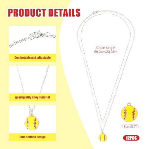 12pcs Baseball Necklace, 23.35in Adjustable Sports Charm Jewelry Alloy Friendship Pendant Sports Themed Softball Chain Gifts for Baseball Player Lovers Party Favors2