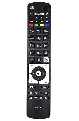 Ersatz Fernbedienung RC5119 for FINLUX | HITACHI | Kendo | Luxor | Polaroid | SALORA | TECHWOOD | Wellington | Smart TV DVD | Netflix & YouTube
