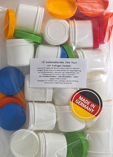 Frühes Forschen 15 Salbendosen flach, 25ml Inhalt mit farbigen Deckeln
