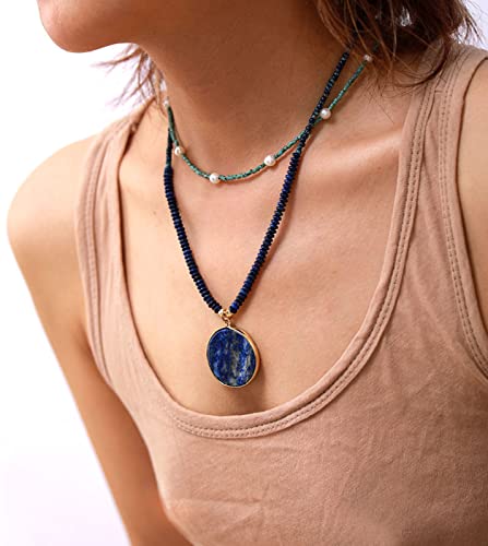 Simple Ladies' Lapis Lazuli Pendant Necklace Girl's Necklace Chain Necklace Jewellery,Jasper4