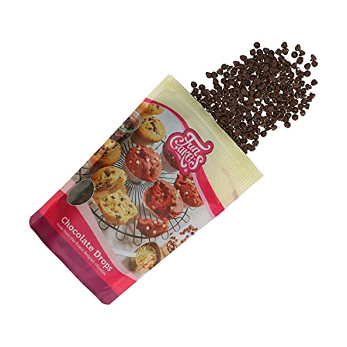 FunCakes Schokoladen Tropfen Dunkle: köstliche, stabile Schokoladenchips zum Backen von Kuchen, Cupcakes, Muffins oder Keksen, hergestellt aus echter belgischer Schokolade, Halal. 350 g.