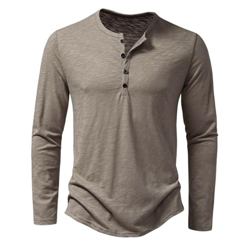 T-shirt Henley manches longues coton homme boutonné coupe ajustée casual