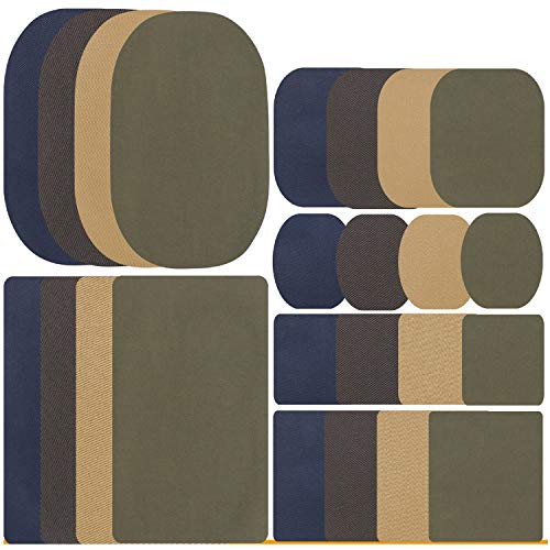 Iron On Patches for Clothing - Denim Fabric Repair Patch kit for Clothes Pants Jeans - Small and Large Size for Men, Woman, Kids - Super Strong (Upgrade Adhesive 0.12) with 24 Pack Dark Colors