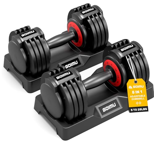 ALLVIATE 25LB / 55LB Adjustable Dumbbell Set, Single or Pair Dumbbell Weights, 5 in 1 Free Weight with Anti-Slip Handle, Perfect for Home Gym Exercise Equipment(25 pound pair)