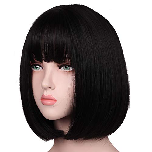 ColorGround Short Straight Natural Bob Hair Wig for Women (Black)