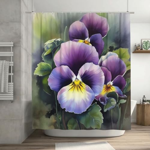 Rideau de douche de qualité supérieure textile épais et imperméable motif pensées chic - 2