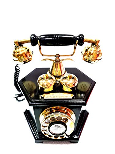 Teléfono Vintage Negro de Madera con Dial Giratorio miniatura 2