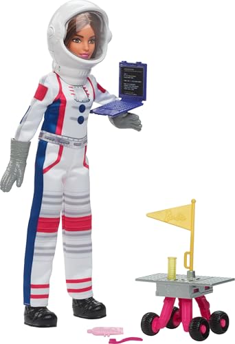 Barbie 65th Anniversary Doll & 10 Accessories, Astronaut Set with Brunette Doll, Rolling Rover, Space Helmet with Flipping Shield & More