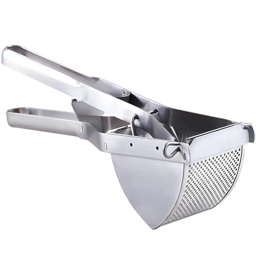 yeeplant Prensador de patatas de acero inoxidable, triturador ergonómico para patatas y más, sin óxido con mango antideslizante, cesta grande para un fácil puré