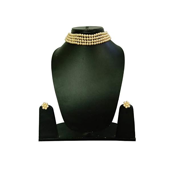 Chrishan gold plated stylish looking pearl choker necklace set for women and girls. - Image 3
