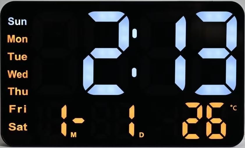 Image of 11 inch Large Digital LED Wall Clock - Orange LED Display, USB Powered, Remote Control, Adjustable Brightness, 12 /24 Hour Time, Date & Temperature Display - for Home, Office, or Bedroom