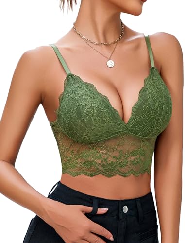 Image of Avidlove Lace Bralettes for Women V Neck Spaghetti Strap Bra Unpadded Tops Sexy Cami Crop Top Going Out Lingerie