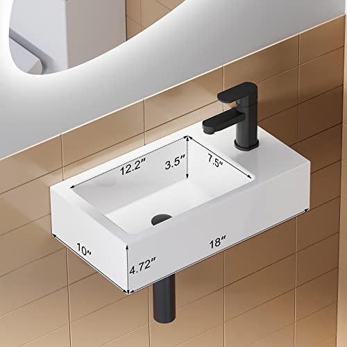 Horow Bathroom Small Wall Mount Rectangle Corner Sink White Porcelain Ceramic Vessel Sink 18''L X 10''W X 4.72''H (Right Hand) #TOP1