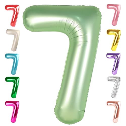 Image of 7 Balloon Numbers Birthday Decorations, 40In Sage-Green Balloons for Party | Eye-catching Appearance, Perfect Decorative Centerpieces, Convenient Self-sealing Structure, Widely for Various Occasions