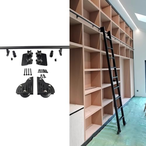 Kit de herrajes para escalera rodante, estantería, accesorios para escalera deslizante, rieles para escalera móvil, escalera deslizante para biblioteca, juego completo accesorios (sin escalera), negro